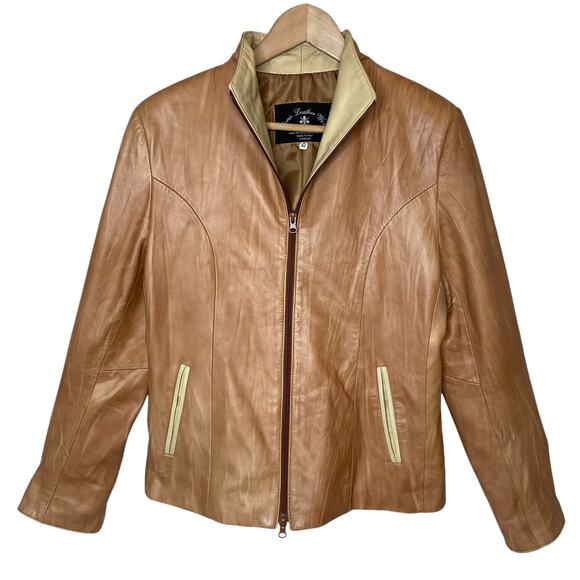 Denis Leather Works Tan Italian Leather Jacket Women’s size 42 / US 6 - Picture 1 of 7